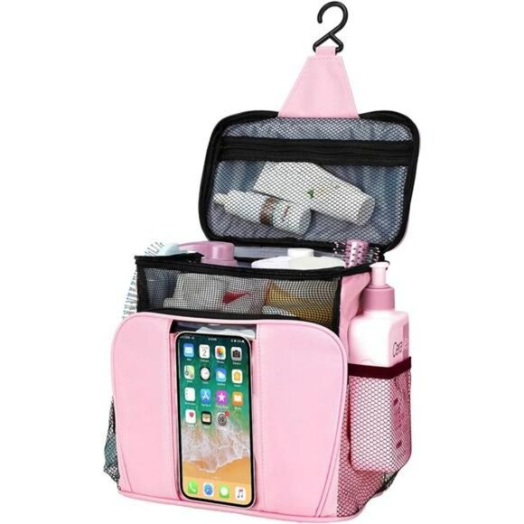 Pink Mesh Shower Caddy Toiletry Makeup Bag Travel Cruise Dorm Organizer Women - Picture 8 of 8